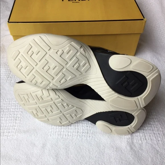 Fendi Ffluid Mid Top Glossy Sneakers Black Womens 9 US 39 EU New In Box Auth - Picture 7 of 13